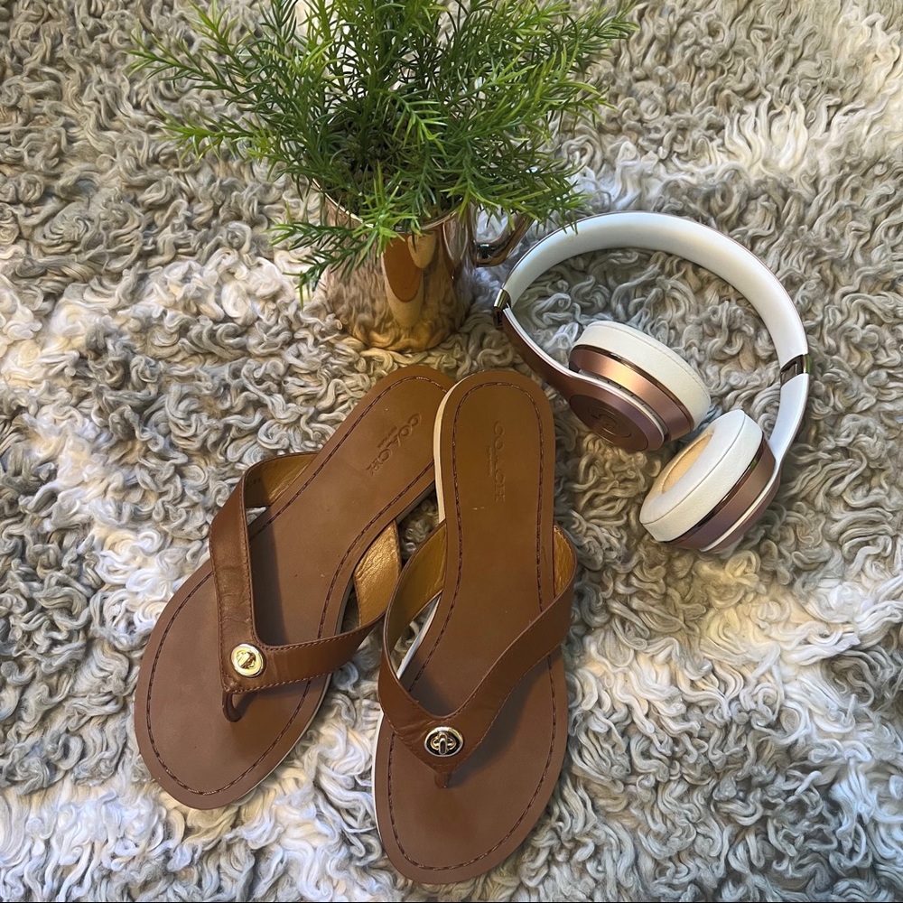 Coach | Coach Saddle Brown Shelly Signature Turnlock Flip Flops Sandals